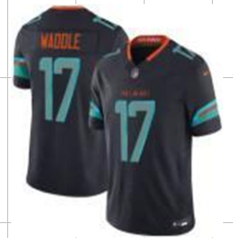 Men Miami Dolphins 17 Waddle black Nike 2025 Limited Nike NFL Jersey 05